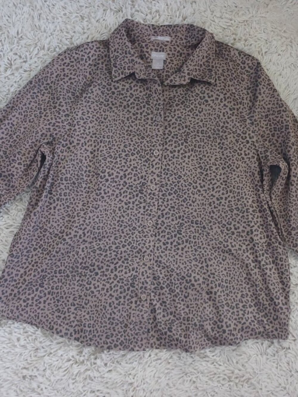 Chico's No Iron Coolmax Shirt Womens 3 16/18 XL Leopard Animal Print Button Up